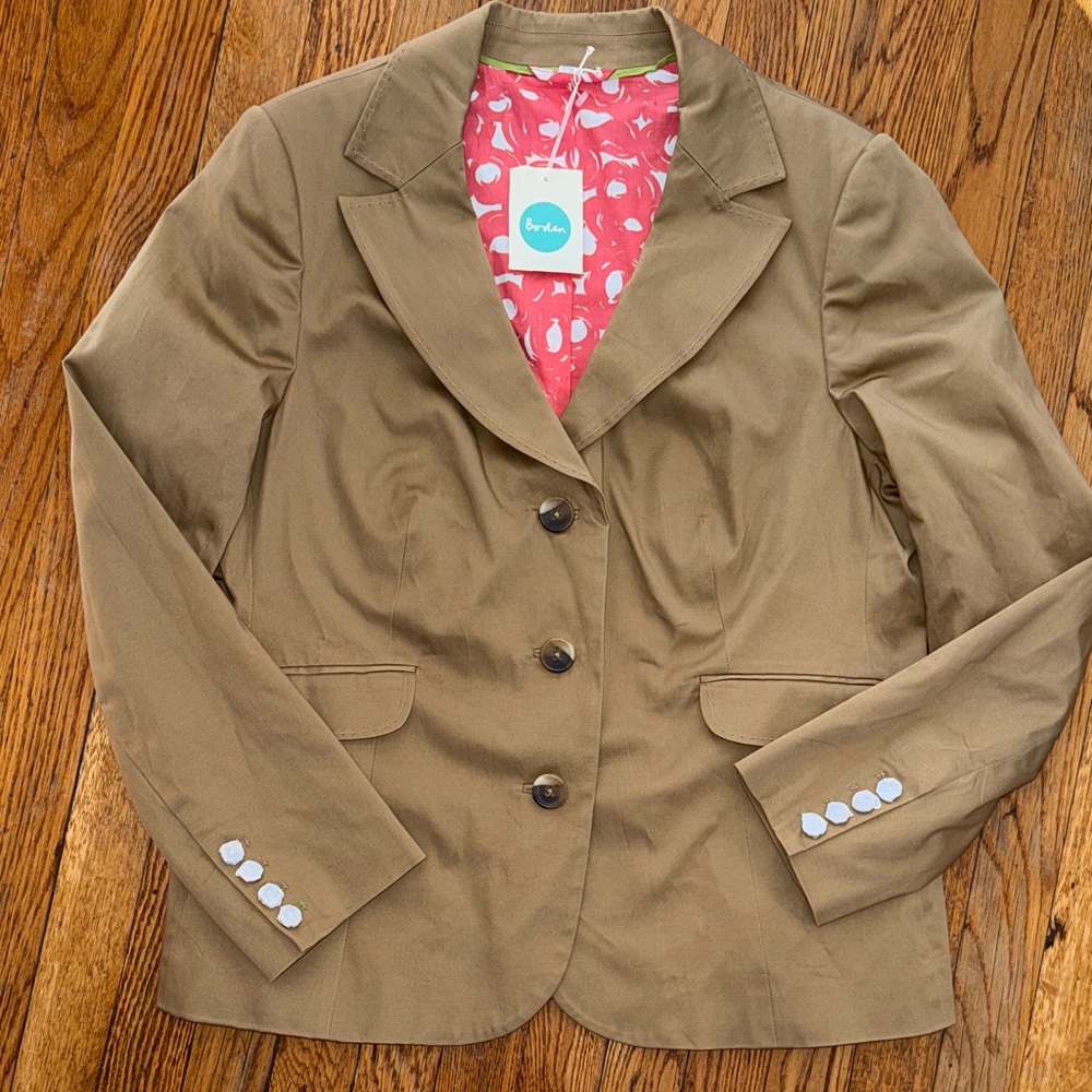 Boden tan Khaki cotton outer shell button Blazer jacket size 14